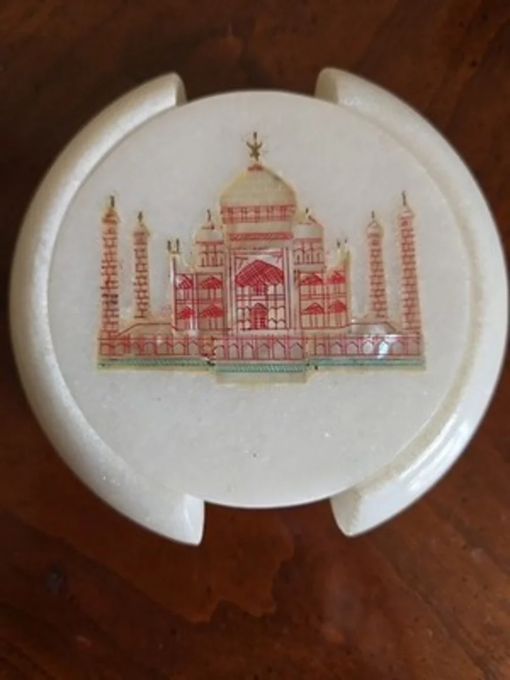 Marble Coasters White Abalone Shell Inlay Taj Mahal Handmade